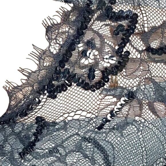 NWT Tadashi Shoji Black Lace Sequin Dress 10 | Mob Wife Dark Romance Luxury LBD - Picture 3 of 11